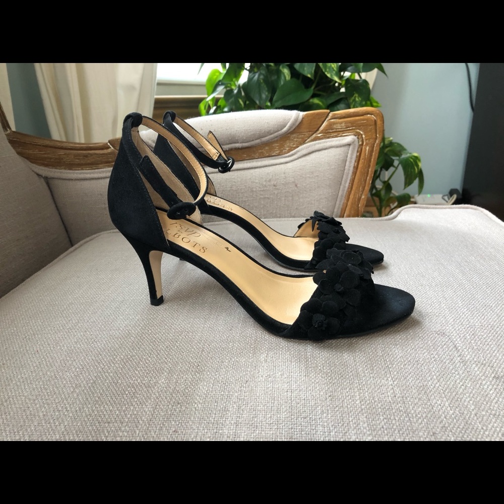 New Talbots Black Lakia Floral Suede Heels -- 6.5